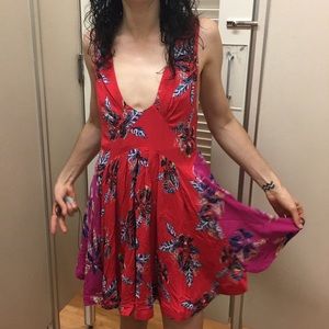 Free People Thought I Was Dreaming Red Pink Floral Mini Dress, Size XS